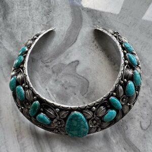 Bold Turquoise & Silver Collar Necklace – KAYSO – Tested Real Silver & Turquoise